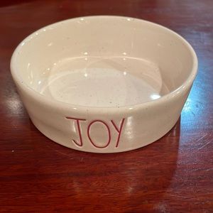 Rae Dunn joy white red ceramic pet bowl dog dish cat holiday Christmas